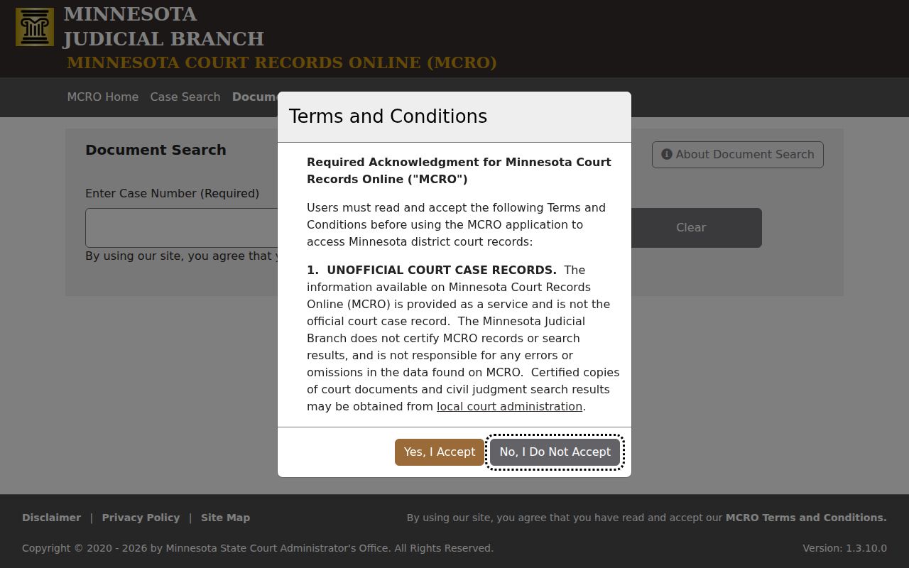 Cook County court records Document Search case-number screen