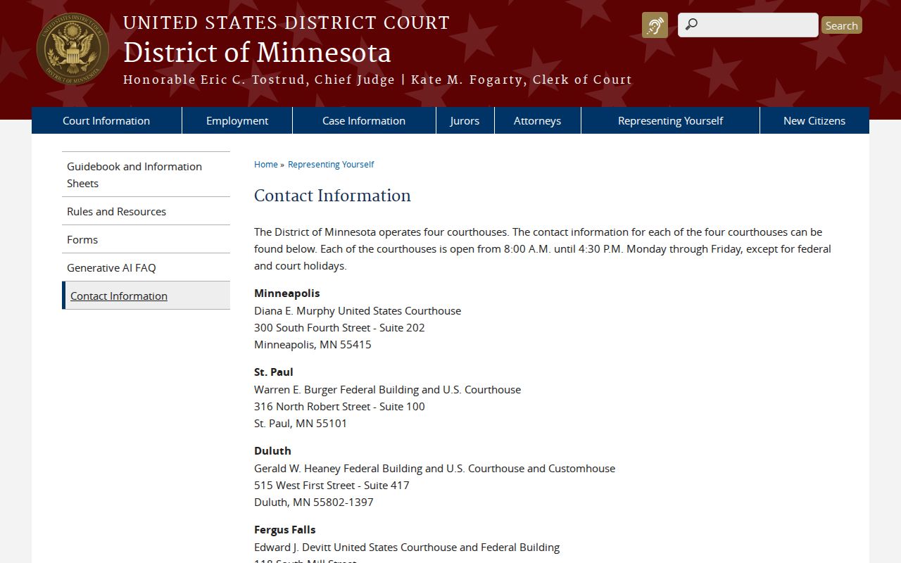 Cook County court records Duluth federal courthouse contact page